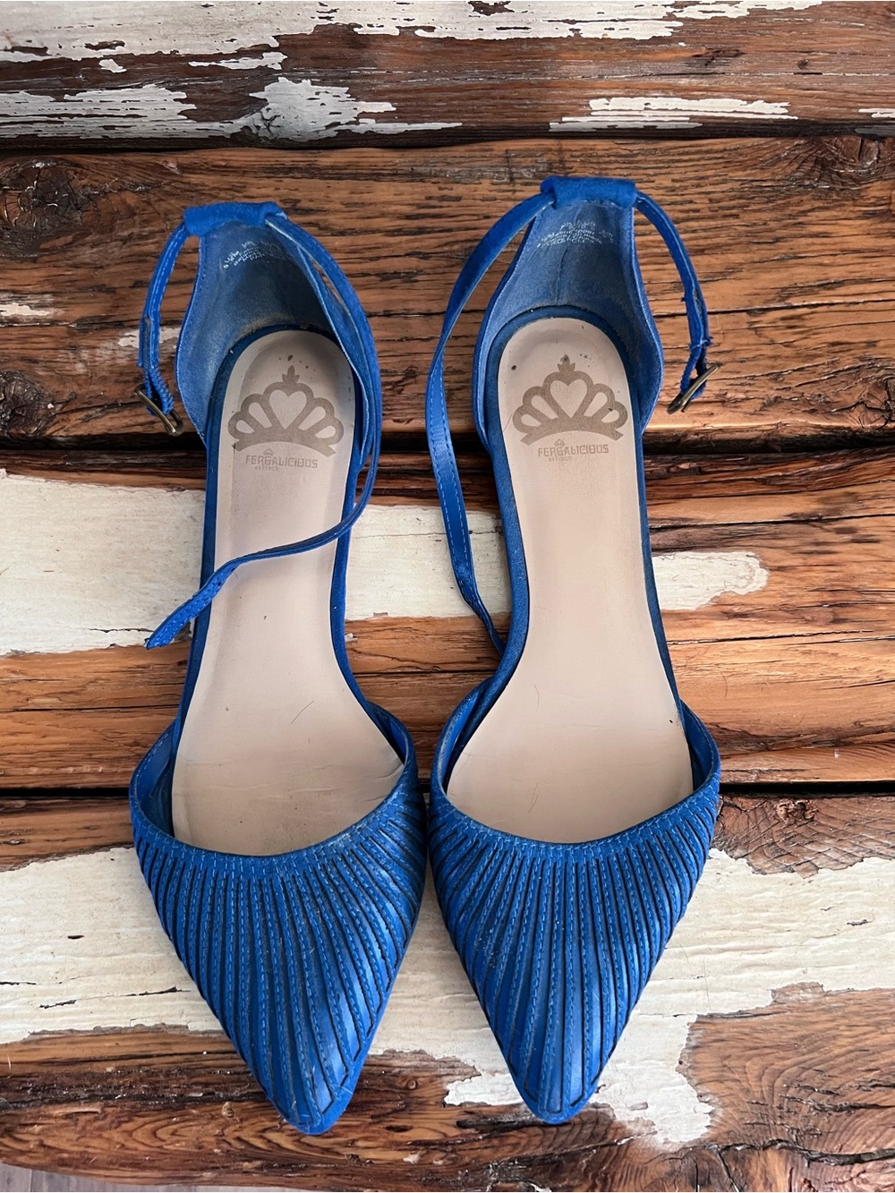 Fergalicious Electric Blue Pointed-Toe Ankle-Strap Flats